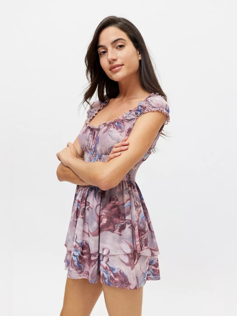 Urban Outfitters UO Orion Bustier Slip Dress Floral Mini in Purple & Pink